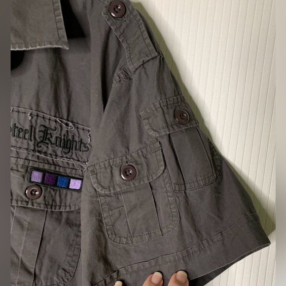 Arsenal - Military Style Button Up Short Sleeve Top With Iron On Patch Detail - Picture 4 of 11